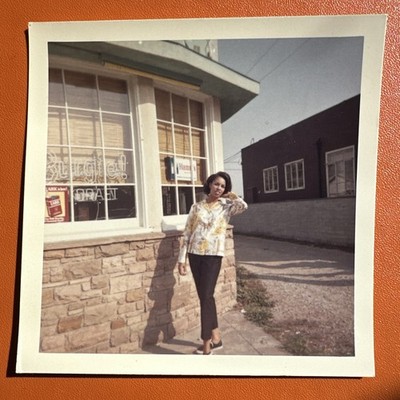 Gorgeous African-American woman 1960s outside bar VINTAGE COLOR PHOTO ORIGINAL