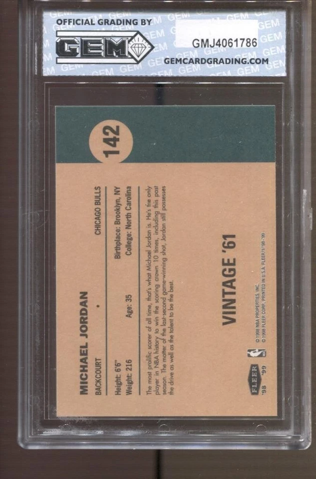 1998-99 Michael Jordan Fleer Tradition Vintage '61 #142 Gem Mint 10 Bulls GOAT - Image 2 of 2