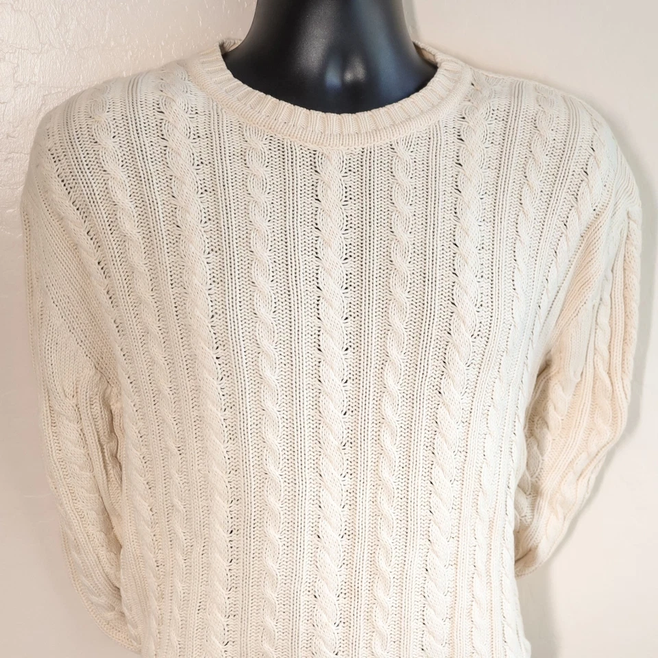 Burberry London Ivory Cable Knit Sweater XL Cotton Italy Made Luxury Classic - Image 2 of 4