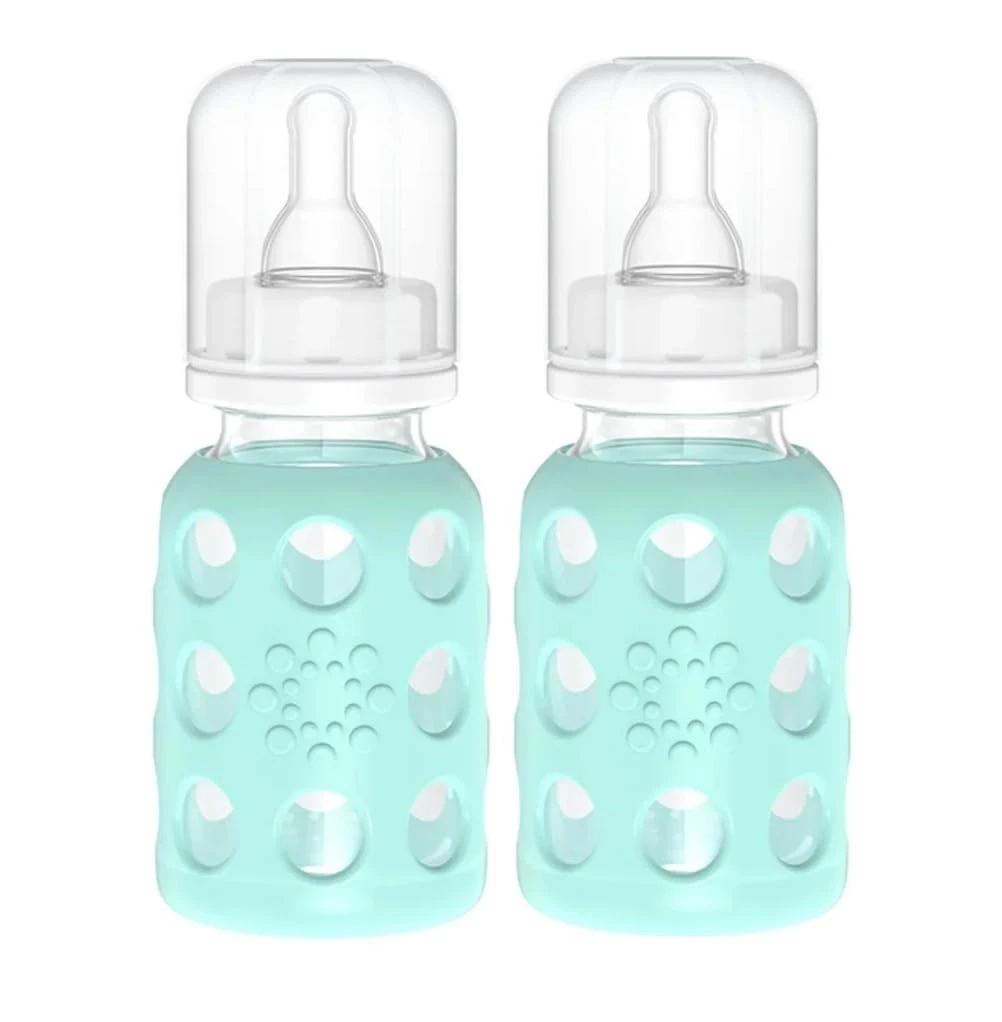 Lifefactory 4Oz Baby Bottles 2 Pack Mint Glass Bpa Free With Silicone Protection