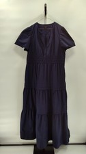Quince Women 100% Organic Cotton Poplin Tiered Maxi Dress Navy XL