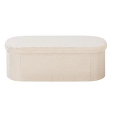 Uimoso Oval Foldable Storage Ottoman Bench with Teddy Fleece in Beige
