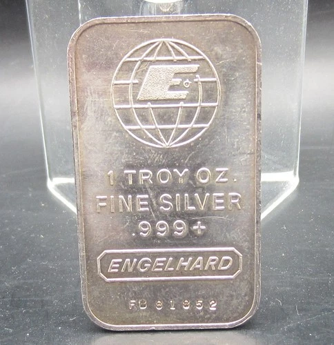 Vintage Engelhard 1 oz .999 Fine Silver Bar (serialized) - Vertical
