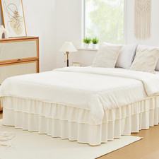 2 Layer Bedskirt,Ivory Queen Size Bed Skirt 18 Inch Drop Easy to Put On,Elastic