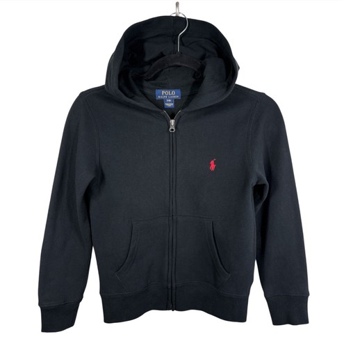 Polo Ralph Lauren Jungen Hoodie Pullover Gr. Small (8) durchgehender Reißverschluss schwarz rot Baumwolle