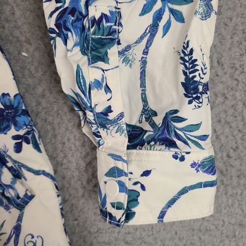 Anthropologie LUCIENNE Belted Long Sleeve Floral Jogger Jumpsuit Sz 6 White Blue - Picture 4 of 13
