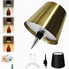 Wireless Wine Bottle Lamp USB Rechargeable Touch LED 3 Color Dimmable Gold