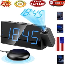 Projection Alarm Clock with Vibrating Bed Shaker & USB Charging