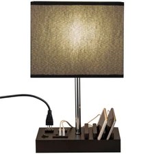 Briever USB Table Lamp, Multi-Functional Bedside Desk Lamp with 2 AC Outlets,...