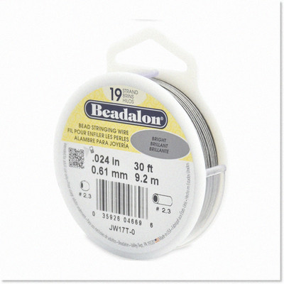 19 Strand Stainless Steel Bead Stringing Wire, 0.024 in, Bright Finish