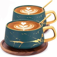 2 X 300 Ml Cappuccino Tassen Mit Untertassen &Amp; LöFfel, Espressotassen Set,