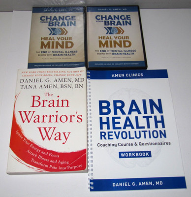 Daniel G. Amen lot: 2 books 2 DVDs Change Your Brain, Warrior's Way, Health Revo