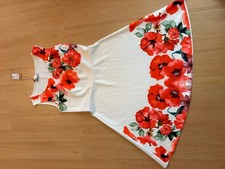 Kim Kara ärmell. ausgestelltes Kleid elfenbein mit Schmuckmohn Gr. 38