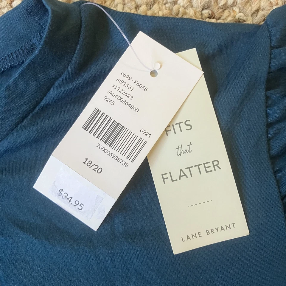 NUEVO CON ETIQUETAS Camisa Top Mujer Lane Bryant Manga Larga Talla 18-20 Verde Azulado Elastizada Capa Básica Foto 4 de 4