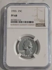 1955 Washington Quarter 25C NGC PF 68 Proof 90% Silver Coin Slabbed