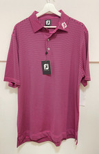 NWT FootJoy Prodry Stretch Lisle Polo Shirt pink Striped Golf Tour Logo Collar L