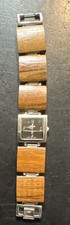 Geneva Platinum Quartz Wristwatch Wood Band Silver Case Analog Casual Black Dial