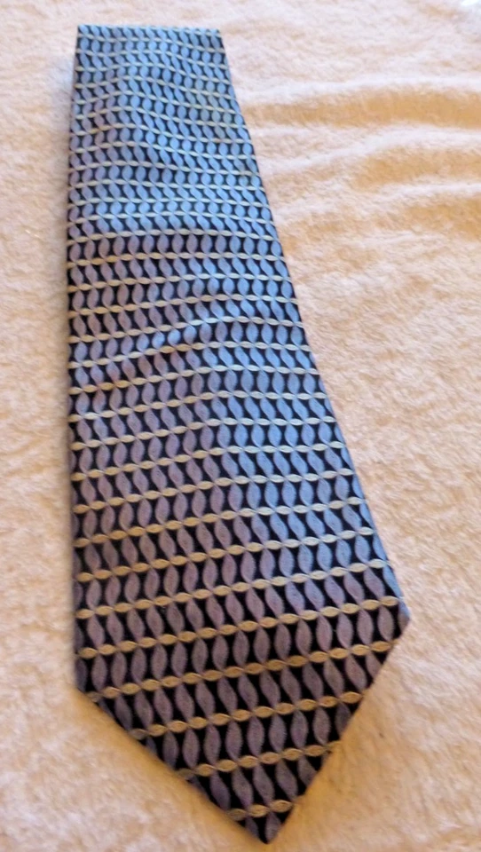 PAVONE PURE SILK Men's Tie Necktie, 60" Blue w/Silver leaves - Image 2 of 4