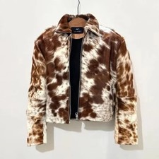 Handgefertigte Westernjacke aus Rindsleder mit Haaren: Unisex-Naturbraun &...