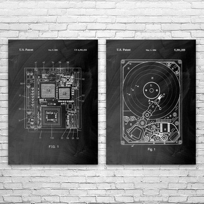 Computer Hardware Patent Wall Art Set of 2 Poster, Canvas or Framed Lab Art
