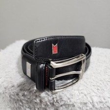 Nike Men G-Flex Leather Tiger Woods Belt Black Silver Buckle Size 38