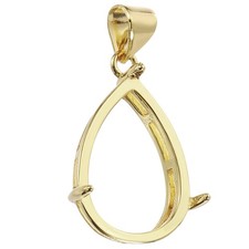 Blank Pendant Tray, 12 x 16 mm Drop-Shaped Bezel Tray Setting, Gold