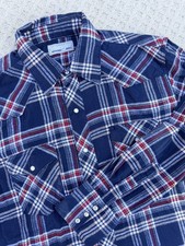 Wrangler Wrancher Shirt Men's Blue Plaid Pearl Snap Western Cowboy Rodeo - Large