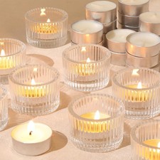 36 Pcs Clear Tealight Candle Holders W/ 36PCS Tea Lights Candles Glass Votive