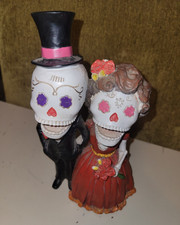 Hand Painted Resin Day of the Dead Skeleton Skull Bride Groom Wedding Figurine