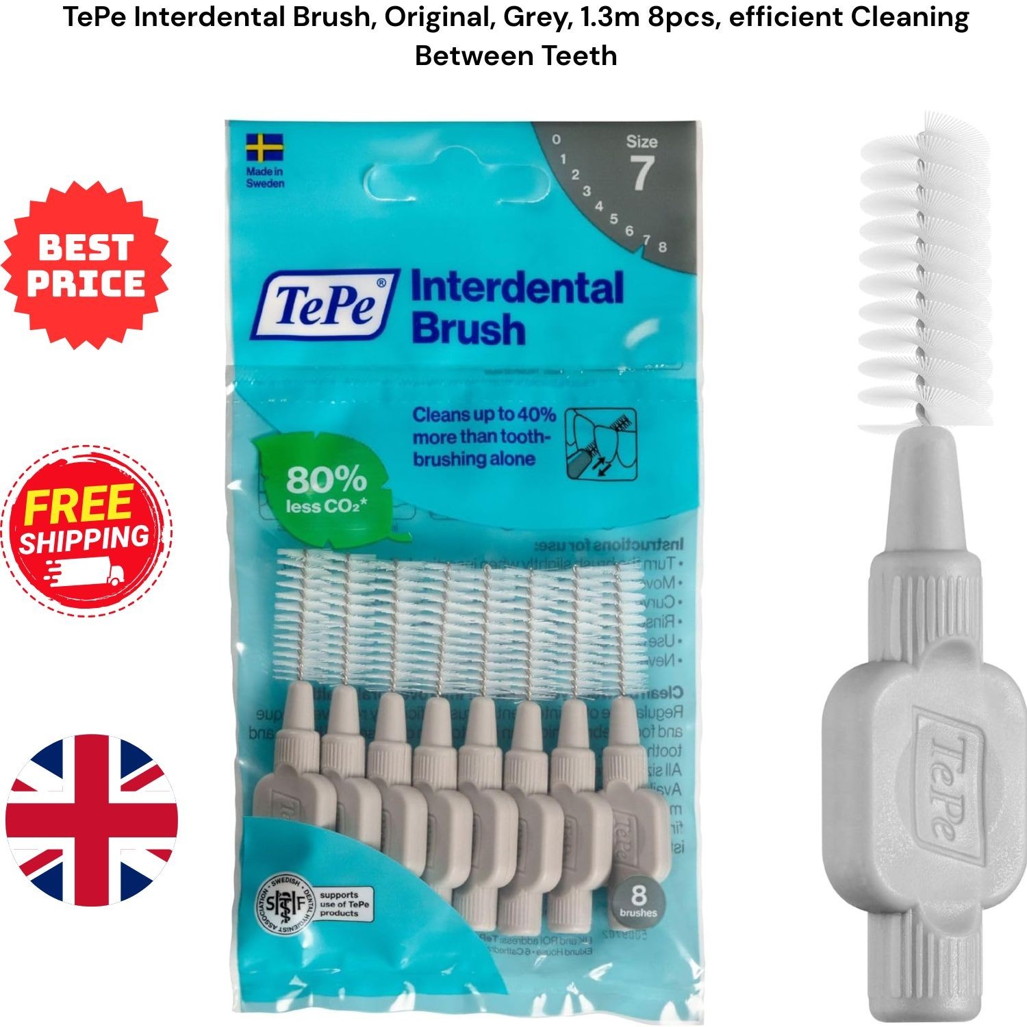 TePe Interdental Size 7 Brush- Grey-1.3 mm (8 Pieces/Packet) Pack Brushes - Image 7