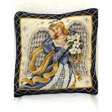 C&F Enterprises Woolen Needlepoint Azure Angel Pillow 14" x 14" decor holidays