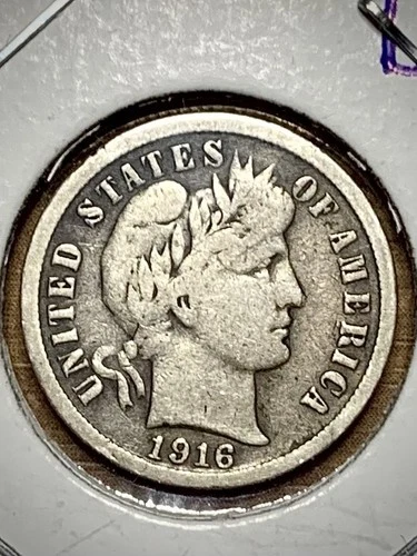 1916-P Barber Dime 90% Silver Fine Wreath/Liberty Details Sleeved FREE SHIP