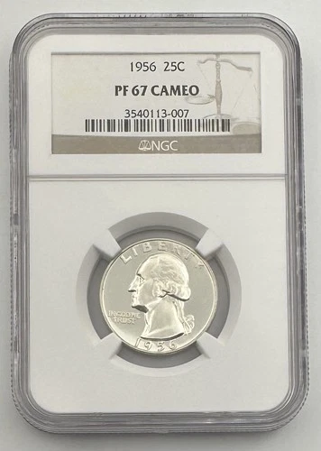 1956 Proof Washington Silver Quarter NGC PF67 CAMEO GEM