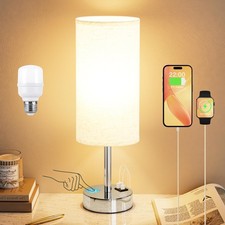 Touch Table Lamp for Bedroom, 3 Way Dimmable Bedside Lamp with USB C  A Char...