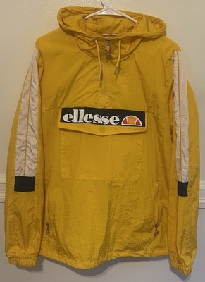 ellesse Men's Yellow Windbreaker Jacket Hooded Half-Zip M 100% Nylon