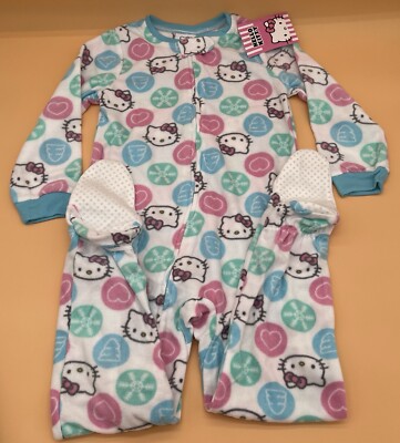 Hello Kitty Toddler Girl White Footed One Piece Pajamas PJs New 5T