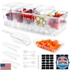 Fantasyon Ice Chilled Condiment Server Tray with 5 Removable Compartments Lar
