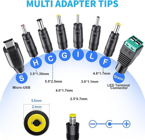 30W Universal Adjustable Voltage Power Supply AC/DC Adapter Charger With 8 Tips - Picture 3 of 9