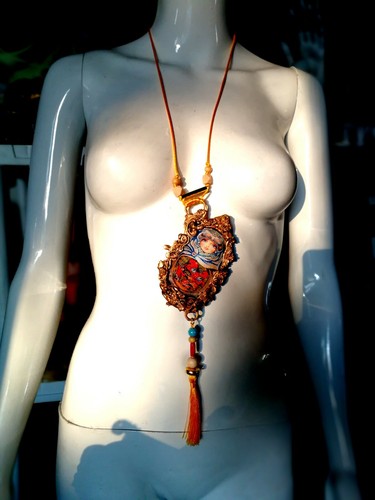 jewelry woman necklace pendant russian doll ooak matrioska traditional folk rare - Picture 4 of 24