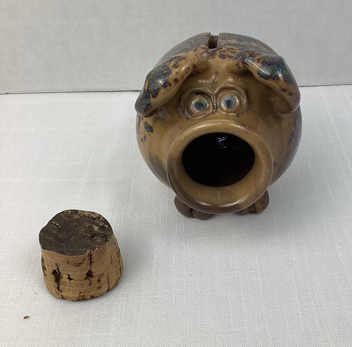 Vintage Steinzeug Keramik Sparschwein mit Korken Nase, 6" lang 5,25" hoch - Bild 7 von 12