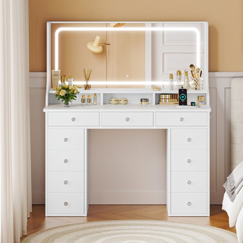 110CM Schminktisch Frisiertisch Kosmetiktisch mit 11 Schubladen LED Spiegel Weiß - Bild 3 von 13