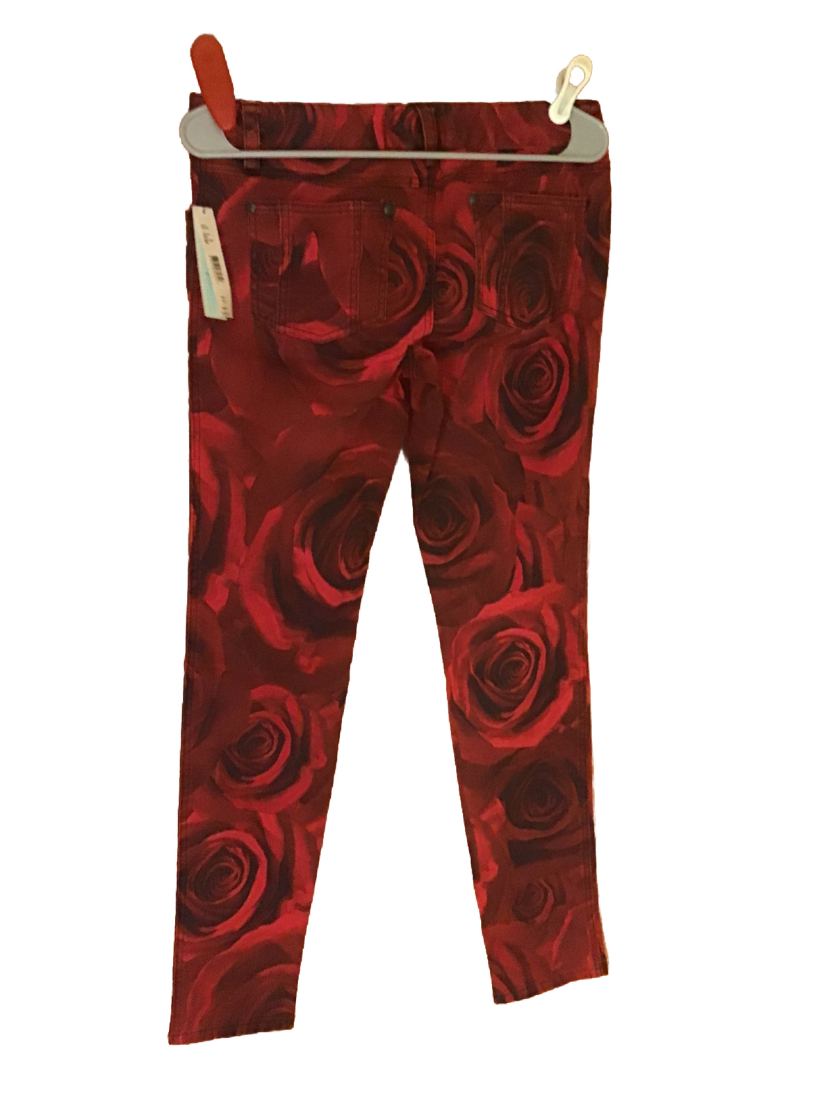 ALICE + OLIVIA Red Black Rose Petal Skinny Denim Jeans Pants Size 10 NWT 32x31”