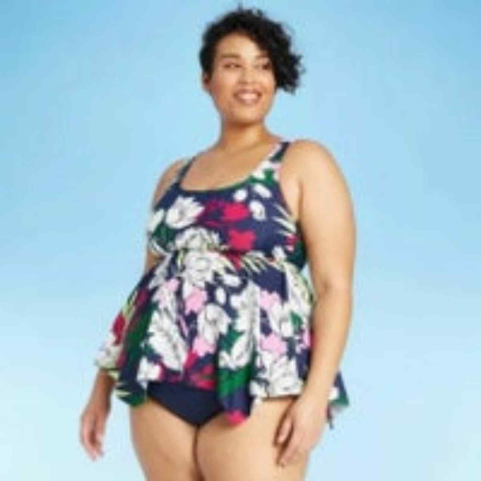 Kona Sol Floral Tankini Tropical Women's Plus Swimwea… Gem
