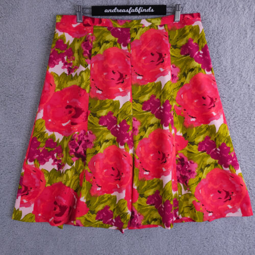 Talbots Skirt Women 14 Pink Green Watercolor Floral A Line Flared Lined Knee NEW
