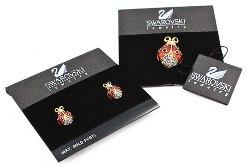 Swarovski 1995 Signed Crystal Red Lady Bug Limited Edition Brooch Set - Picture 3 of 13
