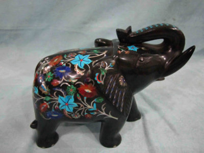 Elephant Figurine Marble Inlay Pietra Dura Work Art Handmade