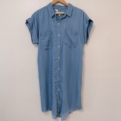 New Thread and Supply Blue Stripe Denim Chambray Shirt Dress Size Medium bin 3L