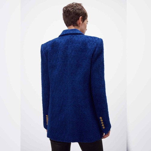 ZARA NEW TEXTURED DOUBLE-BREASTED BLAZER JACKET ROYAL BLUE S SMALL - Picture 11 of 14