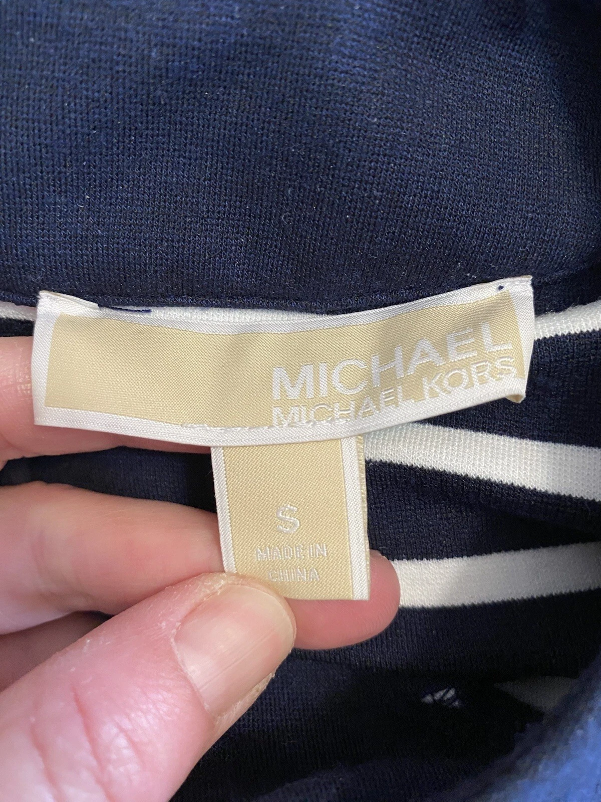 ABITO TUBINO MICHAEL KORS piccolo NAVY BIANCO RIGHE FLOREALE COLLO BORCHIE MANICA CORTA