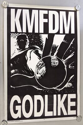 Vintage 1997 KMFDM God Like 9338 Flocked Black Light 34 x 23